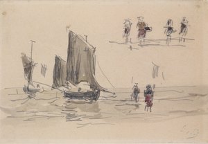 Barcos y pescadores de Eugene Louis Boudin